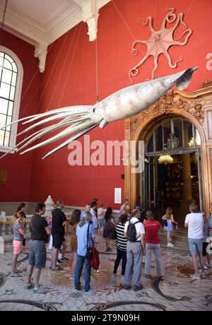 Monaco - June 23, 2019: Visitors in the Oceanographic Museum of Monaco. Stock Photo