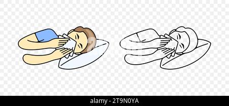Sick man blowing her nose or sneezing into handkerchief, graphic design. Disease, illness, sickness, virus and treatment, vector design Stock Vector