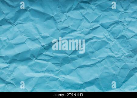 Blue Crumpled Paper Texture, Wrinkled Color Paper Pattern Stock Photo