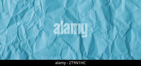Blue Crumpled Paper Texture, Wrinkled Color Paper Pattern Stock Photo
