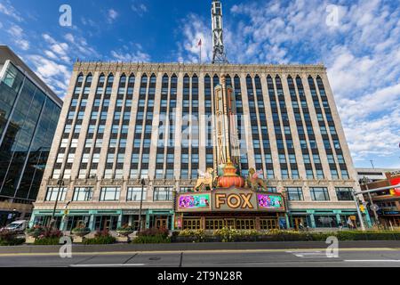 Fox Theatre is a grand theater with gilded, Asian-inspired decor hosts theater productions, musicians & comedians in Detroit, United States Stock Photo