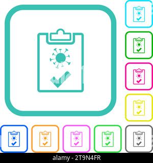 Covid test passed outline vivid colored flat icons in curved borders on white background Stock Vector