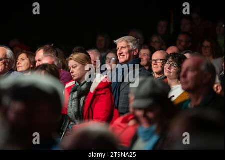 Hay-on-Wye, Wales, UK. Sunday 26th November 2023. Audience of Hay Festival Winter Weekend at Night. Credit: Sam Hardwick/Alamy Live News. Stock Photo
