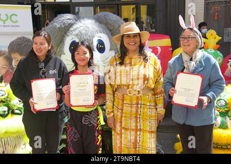 San Francisco, CA - April 15, 2023:  Mayor London Breed at the CYC Spring Festival at Waverly Place in Chinatown. Celebrating Year of the Rabbit. Stock Photo