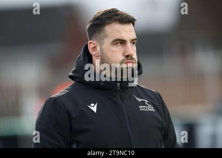 Newcastle, UK. 20th Oct, 2023. Scott Baldwin, Falcons coach looks on during the Gallagher Premiership match between Newcastle Falcons and Exeter Chiefs at Kingston Park, Newcastle on Sunday 26th November 2023. (Photo: Chris Lishman | MI News) Credit: MI News & Sport /Alamy Live News Stock Photo