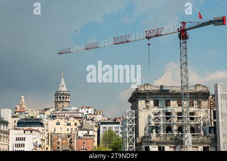 istanbul, turkey - may 5 2023 : Galata Tower in istanbul City of Turkey. View of the Istanbul City of Turkey with bosphorus. High quality photo Stock Photo