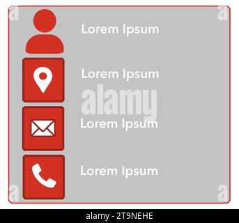 Your contact information in one place is seen here with icons for location, email, phone number and your web address and your name. For business cards Stock Photo