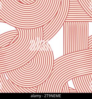 Noodle ramen seamless pattern. Repeated background with light red waves lines. Stock Vector