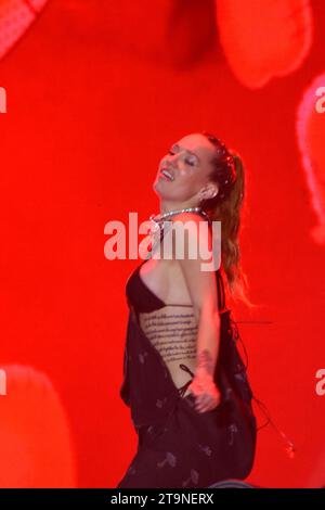 Singer La Joaqui performs on stage at the Puerta del Sol of MADO 2025