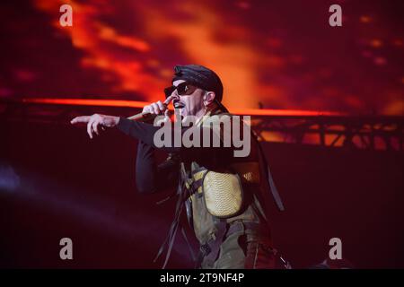 Mexico City, Mexico. 25th Nov, 2023. Llandel Veguilla, known as Yandel from the Puerto Rican reggaeton duo Wisin & Yandel, is performing on stage as part of the 'Coca Cola Flow Fest 2023' reggaeton music festival at Autodromo Hermanos Rodriguez in Mexico City, Mexico, on November 25, 2023. (Photo by Essene Hernandez/Eyepix Group) Credit: NurPhoto SRL/Alamy Live News Stock Photo
