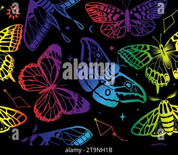 Boho butterflies seamless pattern. Ethnic background with painted moths ...