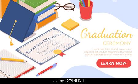 Graduation isometric banner vector Stock Vector