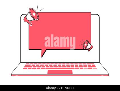 Speech messages on a laptop with a loudspeaker Stock Vector