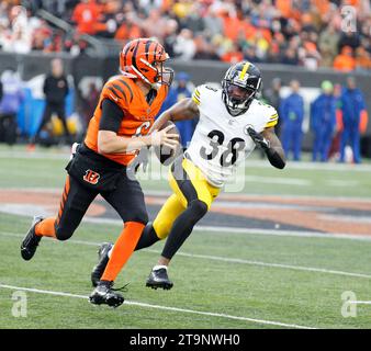 Cincinnati, Ohio, USA. 26th Nov, 2023. Cincinnati Bengals quarterback Jake Browning (6) during the regular season game between the Pittsburgh Steelers and Cincinnati Bengals in Cincinnati, Ohio. JP Waldron/Cal Sport Media/Alamy Live News Stock Photo