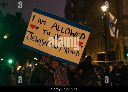 London, UK. 26th November, 2023. Tens of thousands joined the March Against Antisemitism in central London, on a route from the Royal Courts of Justice, through to Parliament Square. The rally is said to be the largest of its kind since the Battle of Cable Street in 1936. Credit: Eleventh Hour Photography/Alamy Live News Stock Photo