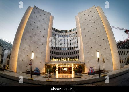 Cologne, Germany November 17 2023: the 25hours hotel the circle in cologne's friesen quarter at dusk Stock Photo