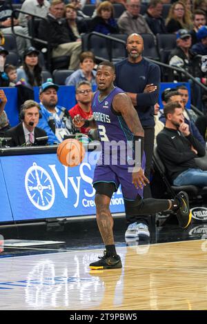 Orlando, Florida, USA, November 26, 2023, Charlotte Hornets guard Terry Rozier #3 runs forward at the Amway Center. (Photo Credit: Marty Jean-Louis/Alamy Live News Stock Photo