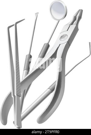 Basic Dentist Tools, and Instruments on White Backdrop Stock Vector