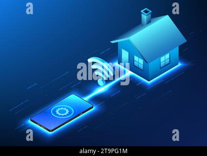 Smartphone technology connected the house With Wi-Fi show the use of mobile devices in conjunction with the electronic systems in the home through the Stock Vector