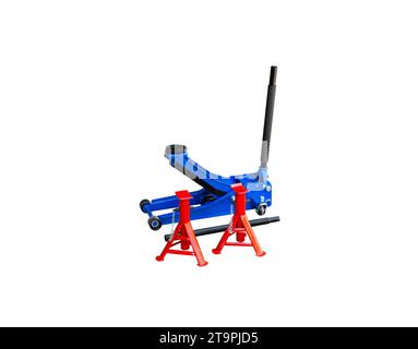 Car hydraulic floor jack and car jack stand isolated on white background include clipping path , Car tools concept Stock Photo