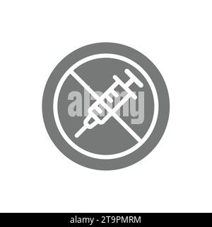 No drugs with syringe vector prohibition sign. Drug free black circle icon. Stock Vector