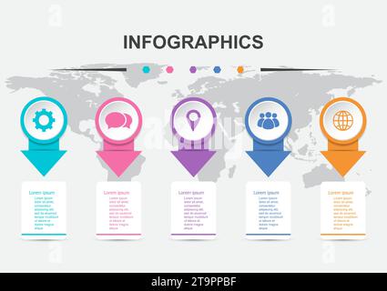Infographic design template with arrow and banner 5 steps, stock vector Stock Vector