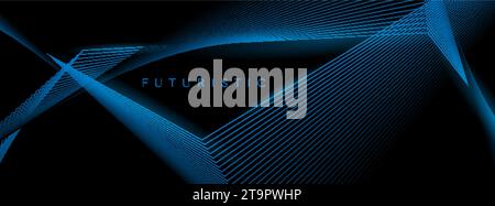 Blue minimal curved lines abstract futuristic tech background. Vector digital banner design Stock Vector
