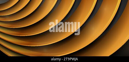 Black and golden abstract glossy circles technology background. Vector wavy design Stock Vector