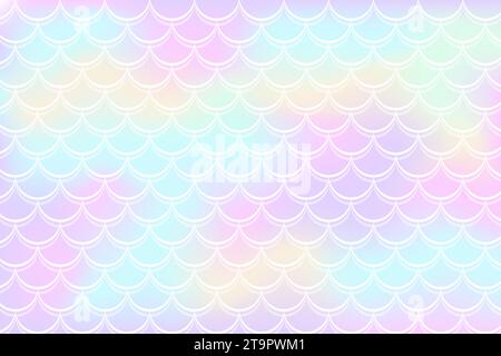 Holographic rainbow background with mermaid scales. A pattern with a tail on a gradient. Marine underwater pattern. Vector Stock Vector