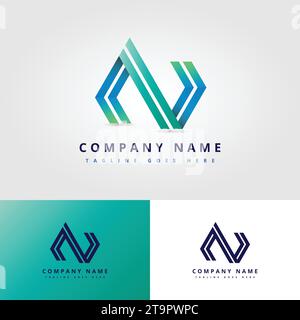 Letter N Logo, Square Shape Symbol, Green And Blue Colour, Technology And Digital Abstract Logo Template. Stock Vector