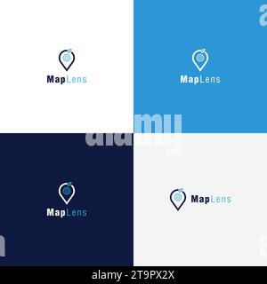 Logo Right Here Icon Element Template Design Logos With Blue and Wite Background. Stock Vector