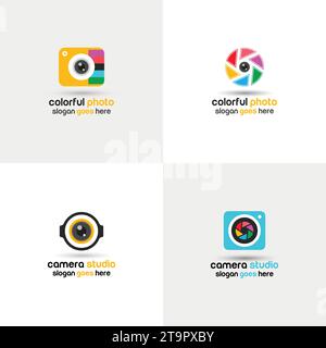 Four Different Digital Camera Logo Design. (Set of Camera Logo Design) Stock Vector