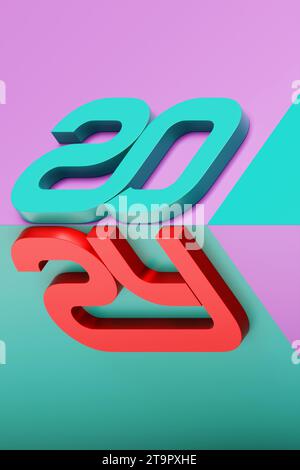 2024 new year card with 3d realistic year number on colorful  background. 3D illustration. Volumetric figures 2024 at an angle, space for text for New Stock Photo