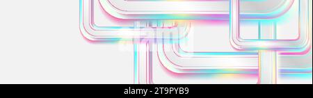 Holographic squares geometric abstract tech background. Vector art colorful banner design Stock Vector