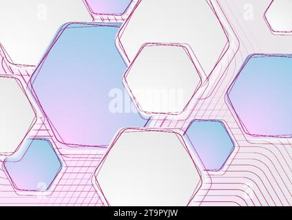 Blue pink geometric abstract background with hexagons. Vector illustration Stock Vector