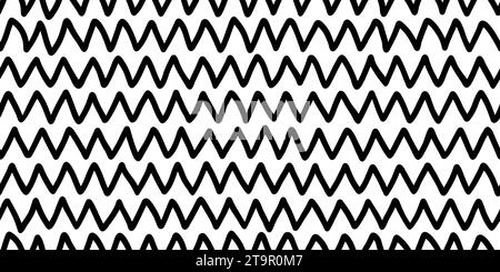 Doodle zig zag seamless pattern. Abstract black horizontal hand drawn zigzag lines seamless pattern. Geometric repeating stripes. Wavy fabric texture Stock Vector