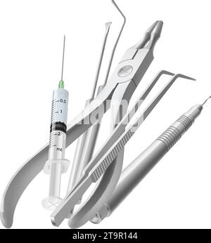 Basic Dentist Tools, and Instruments on White Background Stock Vector