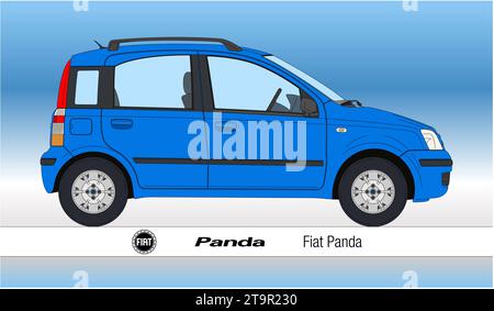 Italy, year 2003, Fiat Panda, second version of the popular italian car, vintage, silhouette outlined, coloured vector illustration Stock Photo