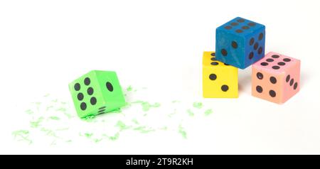 Eraser in the form of dice, isolated on white Stock Photo