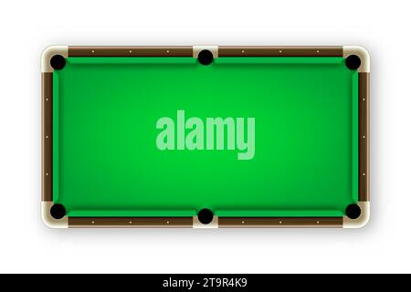 Green billiards table, top view. Snooker or pool sports equipment, recreation and hobby, competitive game. Vector illustration Stock Vector