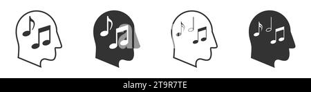 Music notes in the head. Music from brain. Vector illustration Stock Vector