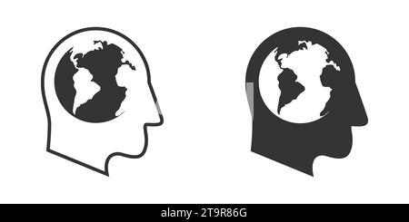 Earth planet icon in the human head. Vector illustration Stock Vector