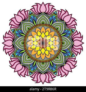 floral mandala pattern for decoration, spirituality, traditional decor, coloring book, lotus element, vector illustration. Stock Vector