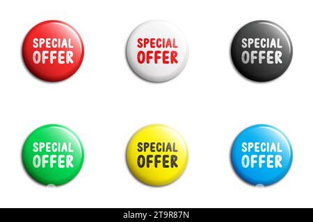 Set of glossy buttons or badges with the inscription: Special offer. Flat vector illustration. Stock Vector