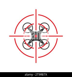 Crosshair icon with a drone. Drone is shot down by gun. Vector illustration Stock Vector