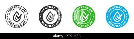 Neutral pH icon. Droplet with a check mark in a circle with lettering. Vector illustration Stock Vector
