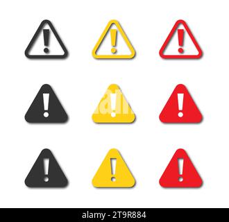 Exclamation mark in triangle icon with shadow underneath. Flat vecor illustration Stock Vector