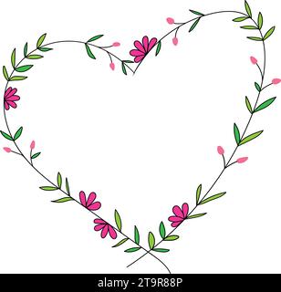 floral line art doodle frame for decoration, valentine day, diary, journal, cards, invitations Stock Vector
