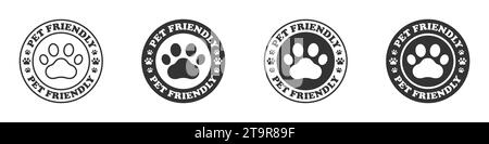 Pet friendly icon. Pet paw logo with pet friendly text. Vector illustration Stock Vector
