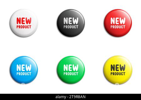 Set of glossy buttons or badges with the inscription: New product. Flat vector illustration. Stock Vector